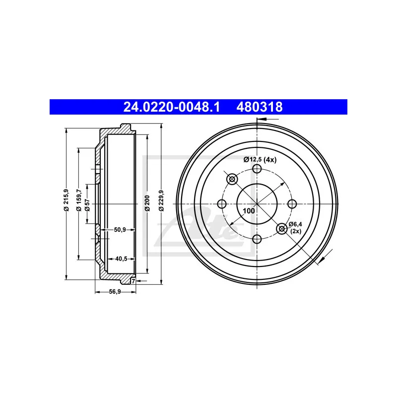 Tambour de frein ATE 24.0220-0048.1