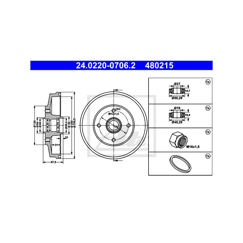 Tambour de frein ATE 24.0220-0706.2