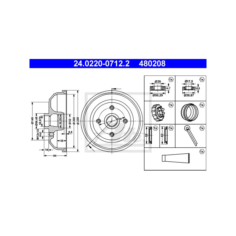 Tambour de frein ATE 24.0220-0712.2