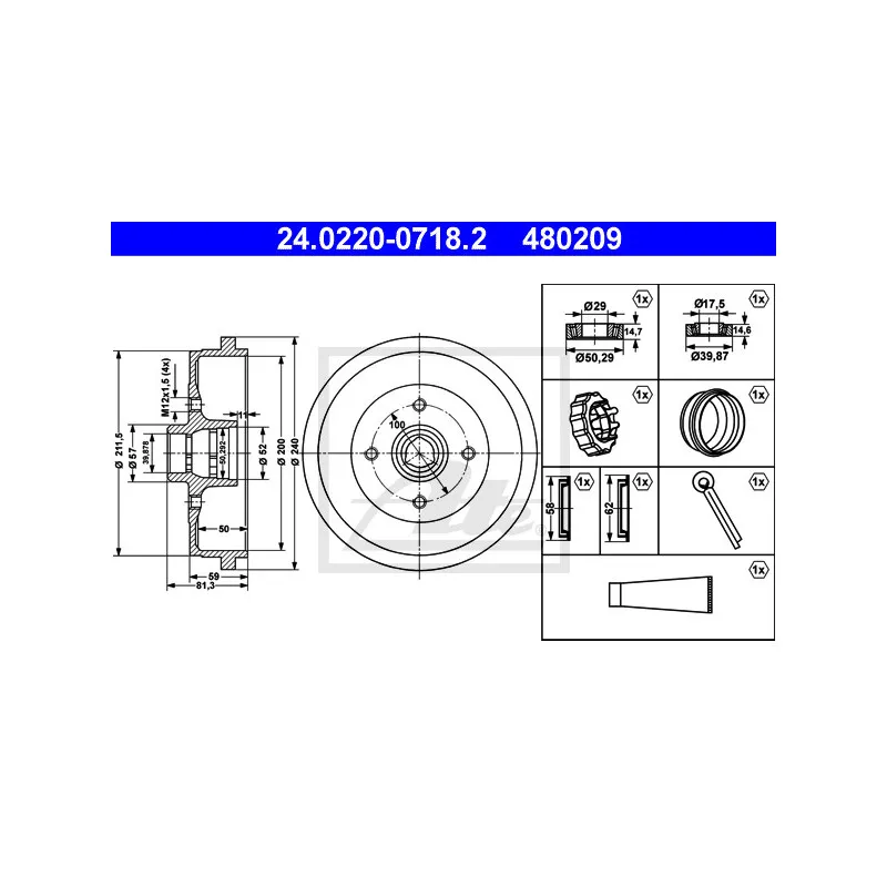 Tambour de frein ATE 24.0220-0718.2