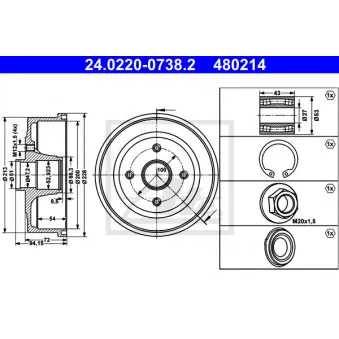 Tambour de frein ATE 24.0220-0738.2