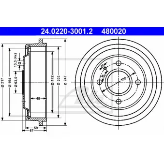 Tambour de frein ATE 24.0220-3001.2