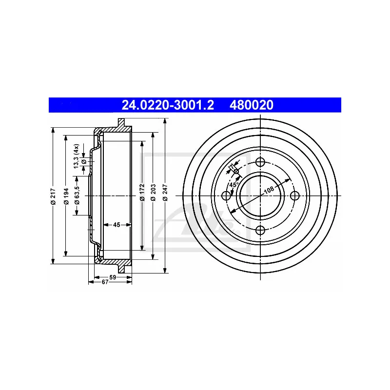 Tambour de frein ATE 24.0220-3001.2