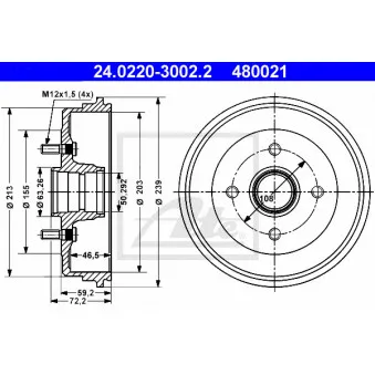 Tambour de frein ATE 24.0220-3002.2