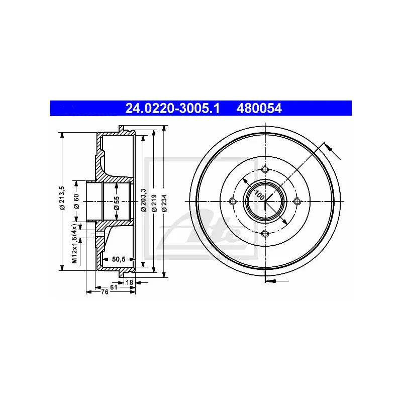 Tambour de frein ATE 24.0220-3005.1