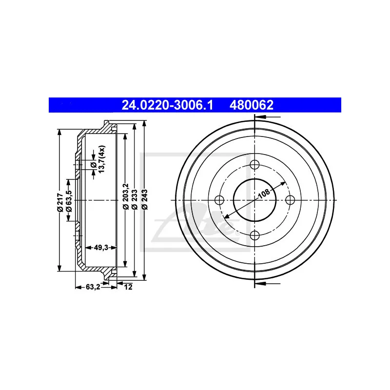 Tambour de frein ATE 24.0220-3006.1