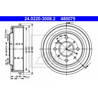 Tambour de frein ATE 24.0220-3008.2