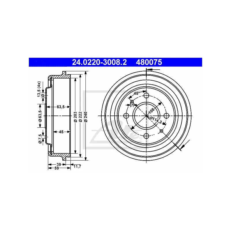 Tambour de frein ATE 24.0220-3008.2