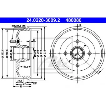 Tambour de frein ATE 24.0220-3009.2