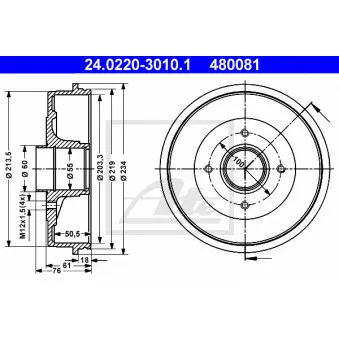 Tambour de frein ATE 24.0220-3010.1