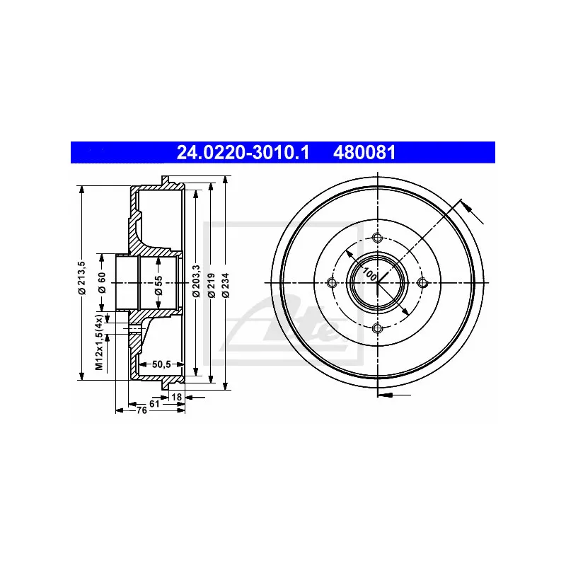 Tambour de frein ATE 24.0220-3010.1