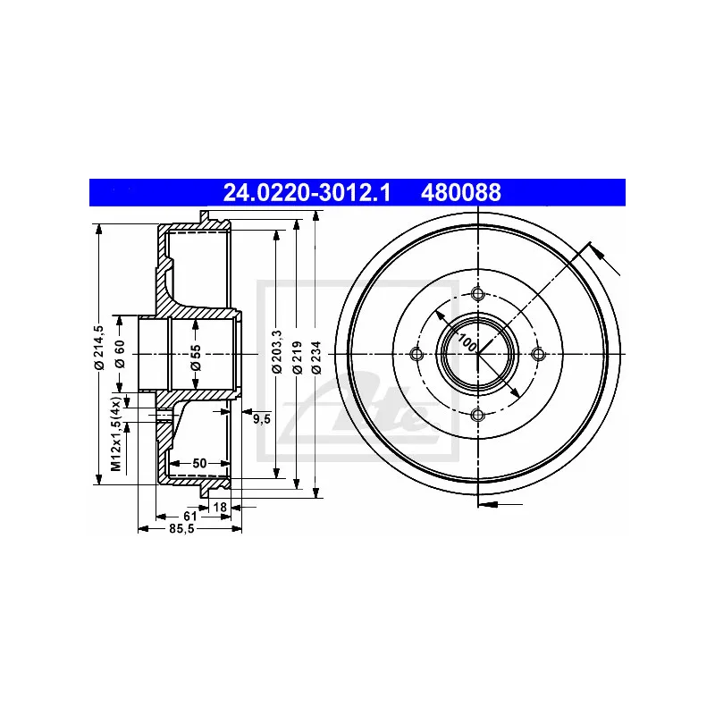 Tambour de frein ATE 24.0220-3012.1