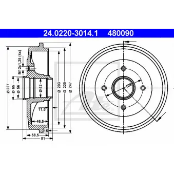 Tambour de frein ATE 24.0220-3014.1