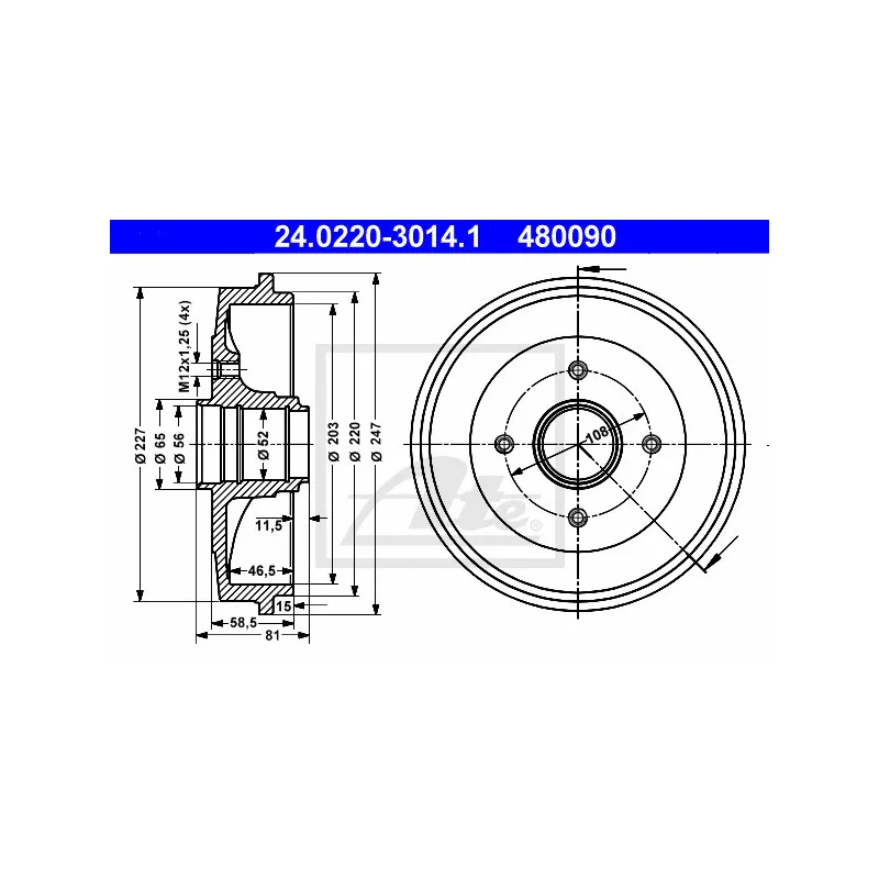 Tambour de frein ATE 24.0220-3014.1