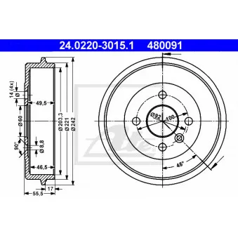 Tambour de frein ATE 24.0220-3015.1