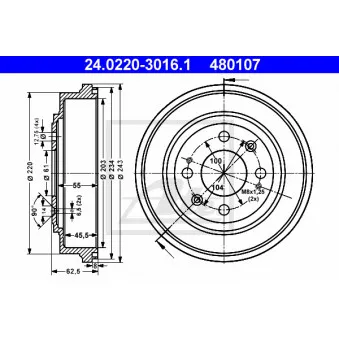 Tambour de frein ATE 24.0220-3016.1