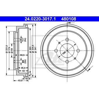 Tambour de frein ATE 24.0220-3017.1