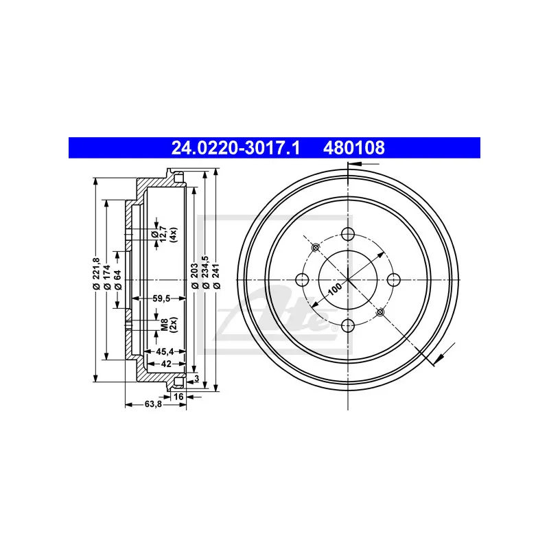 Tambour de frein ATE 24.0220-3017.1
