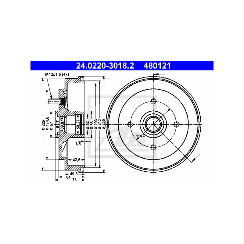 Tambour de frein ATE 24.0220-3018.2
