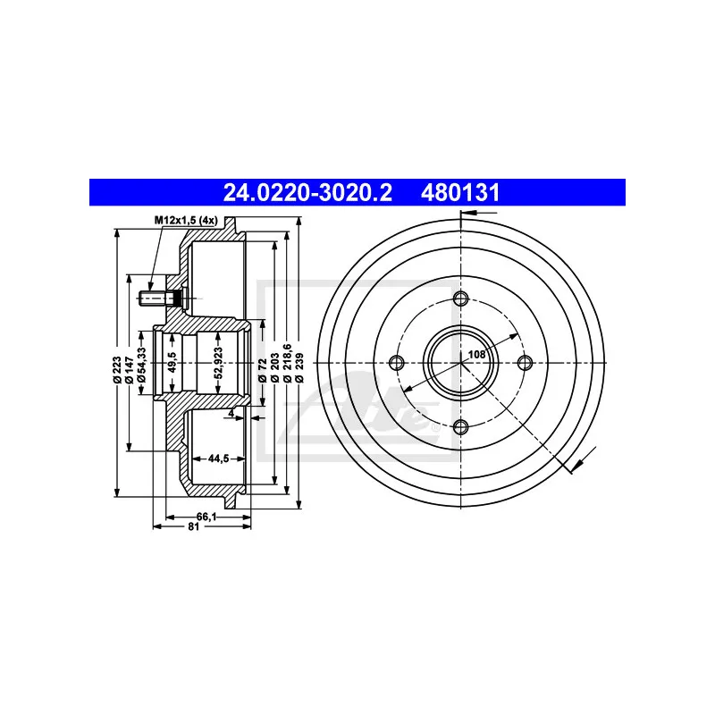 Tambour de frein ATE 24.0220-3020.2