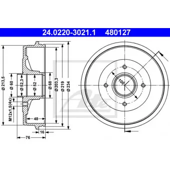 Tambour de frein ATE 24.0220-3021.1