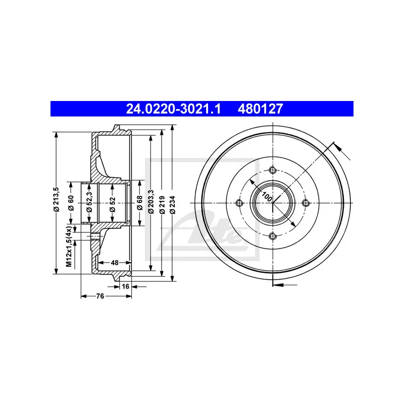 Tambour de frein ATE 24.0220-3021.1