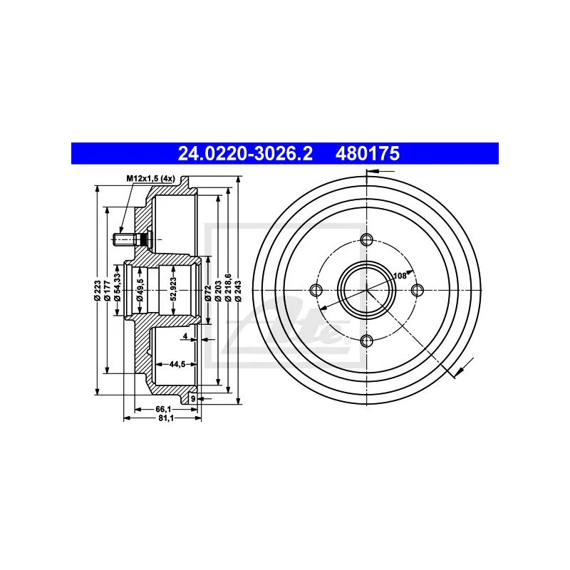Tambour de frein ATE 24.0220-3026.2