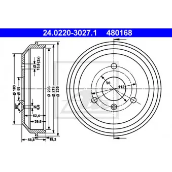 Tambour de frein ATE 24.0220-3027.1