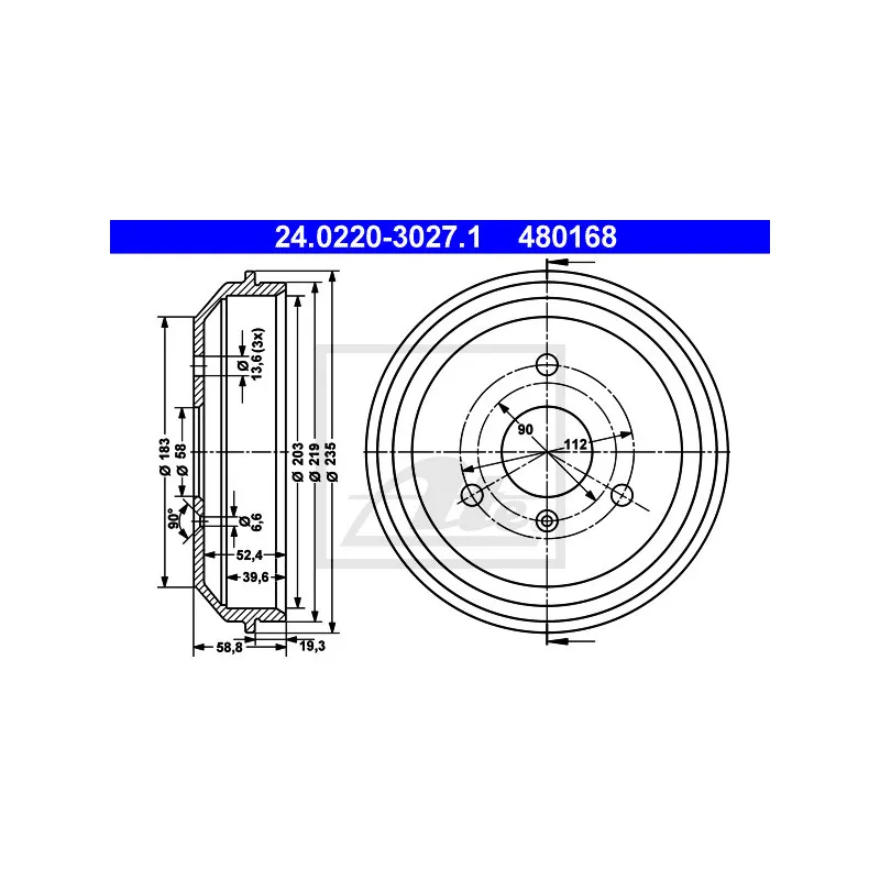 Tambour de frein ATE 24.0220-3027.1