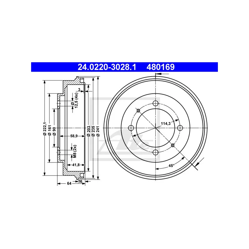 Tambour de frein ATE 24.0220-3028.1