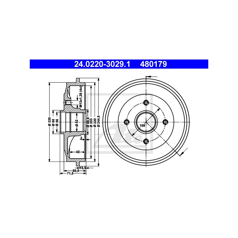 Tambour de frein ATE 24.0220-3029.1