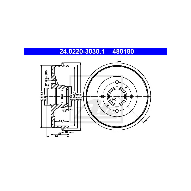 Tambour de frein ATE 24.0220-3030.1