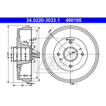 Tambour de frein ATE 24.0220-3033.1