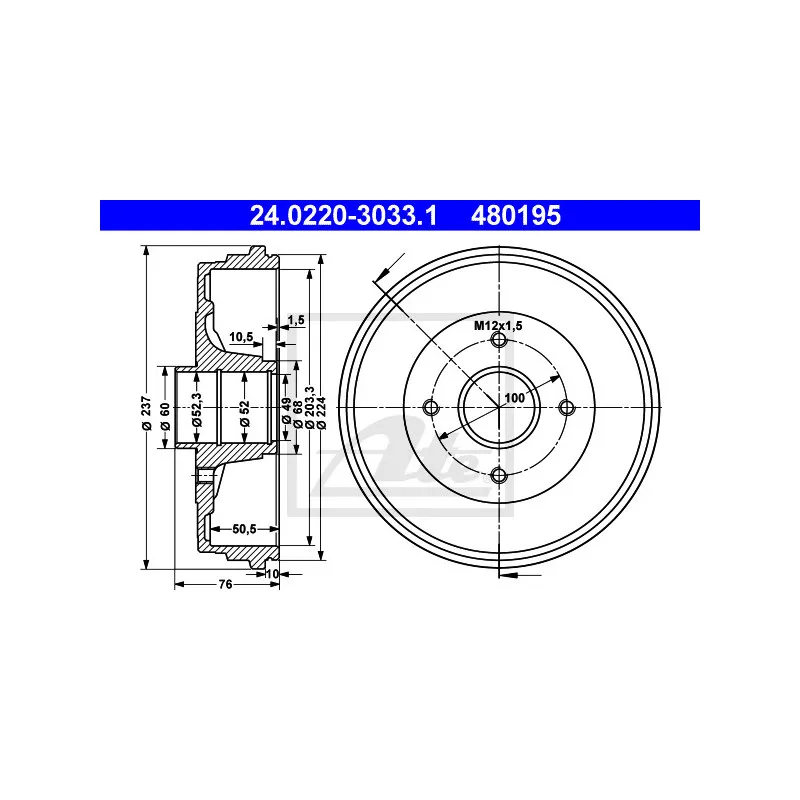 Tambour de frein ATE 24.0220-3033.1