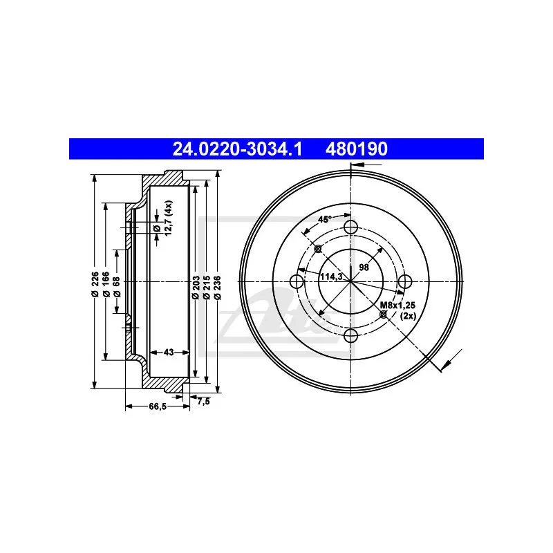 Tambour de frein ATE 24.0220-3034.1