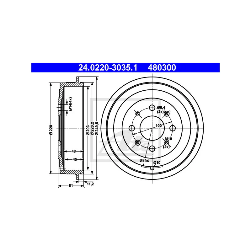 Tambour de frein ATE 24.0220-3035.1