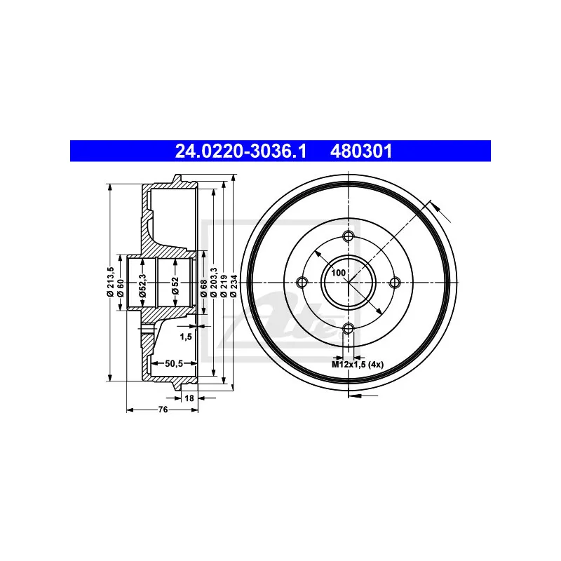 Tambour de frein ATE 24.0220-3036.1