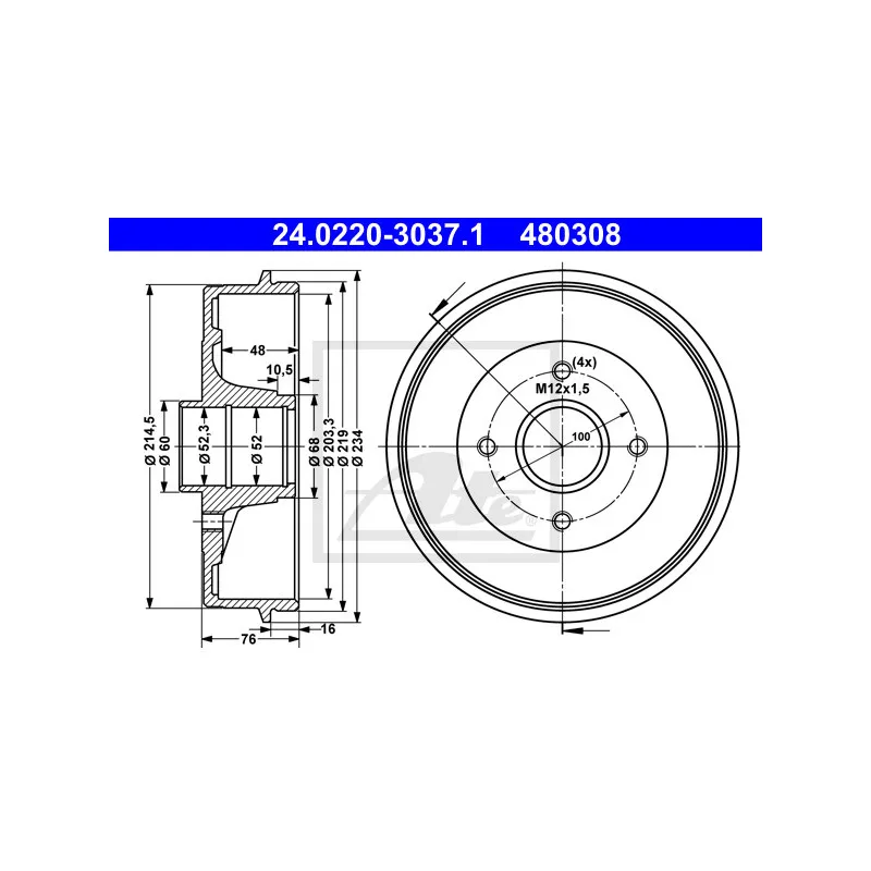 Tambour de frein ATE 24.0220-3037.1