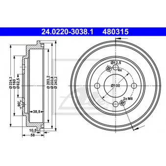 Tambour de frein ATE 24.0220-3038.1
