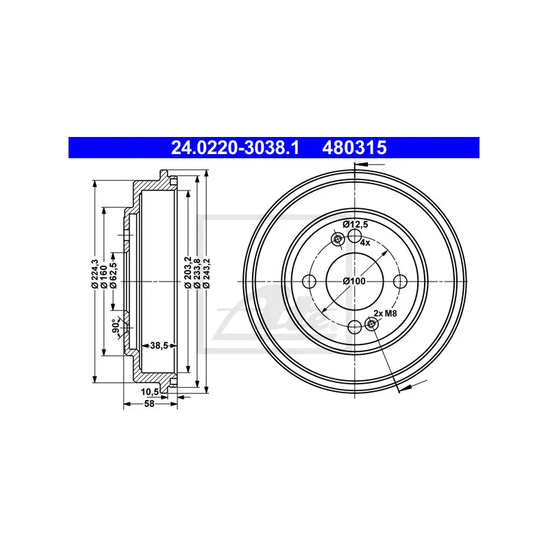 Tambour de frein ATE 24.0220-3038.1