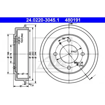 Tambour de frein ATE 24.0220-3045.1