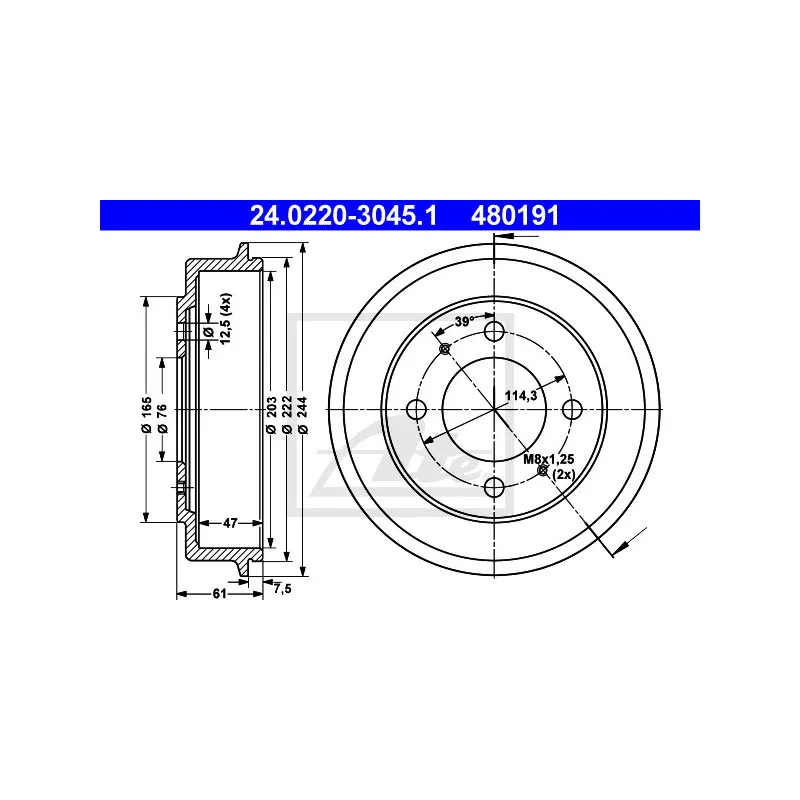 Tambour de frein ATE 24.0220-3045.1