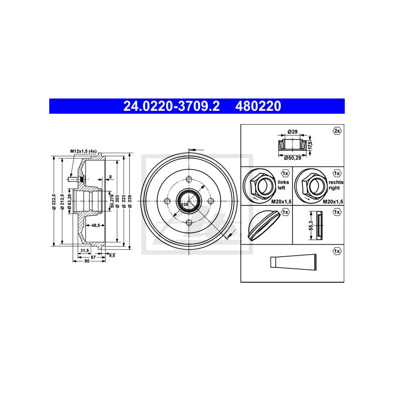 Tambour de frein ATE 24.0220-3709.2