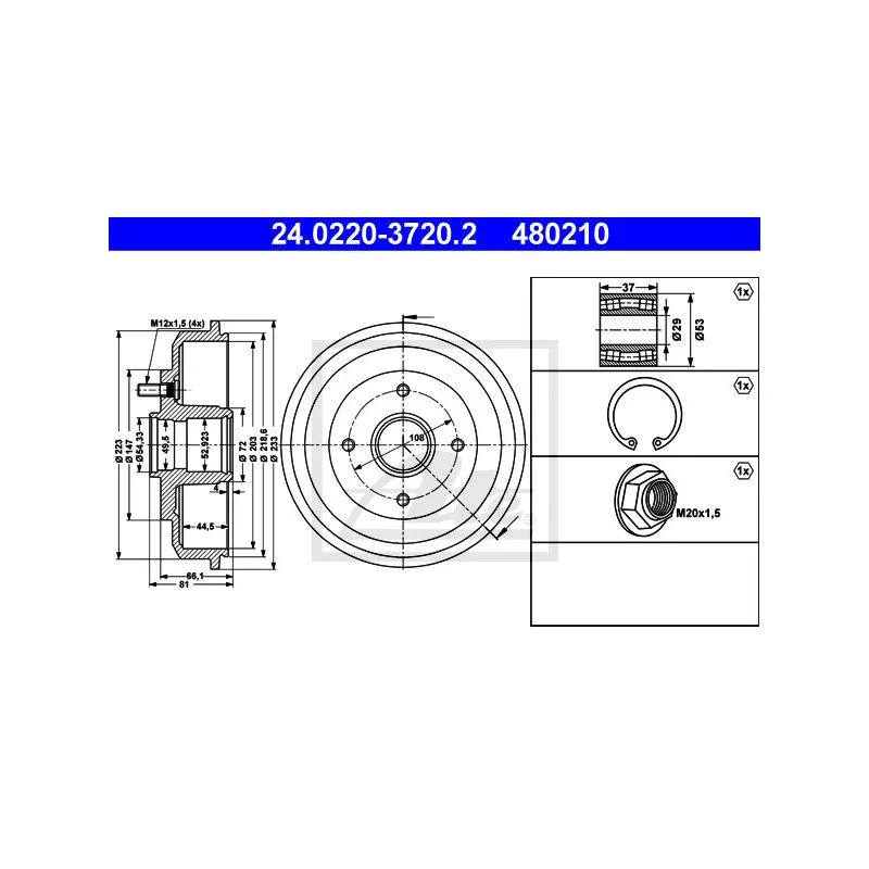 Tambour de frein ATE 24.0220-3720.2