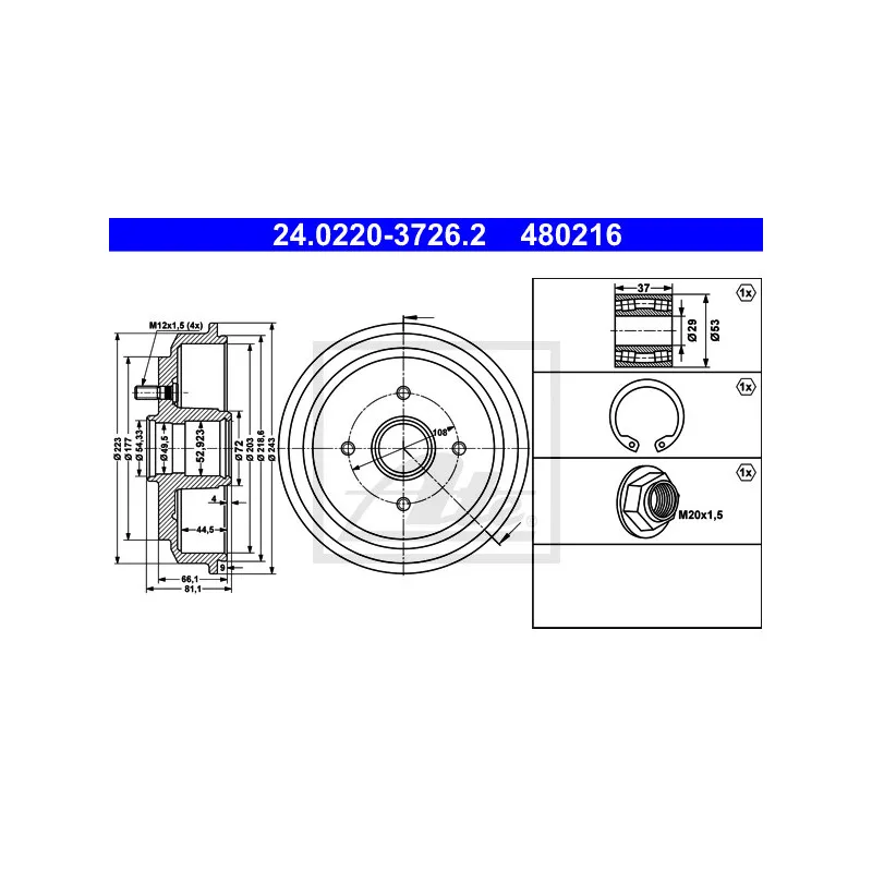 Tambour de frein ATE 24.0220-3726.2