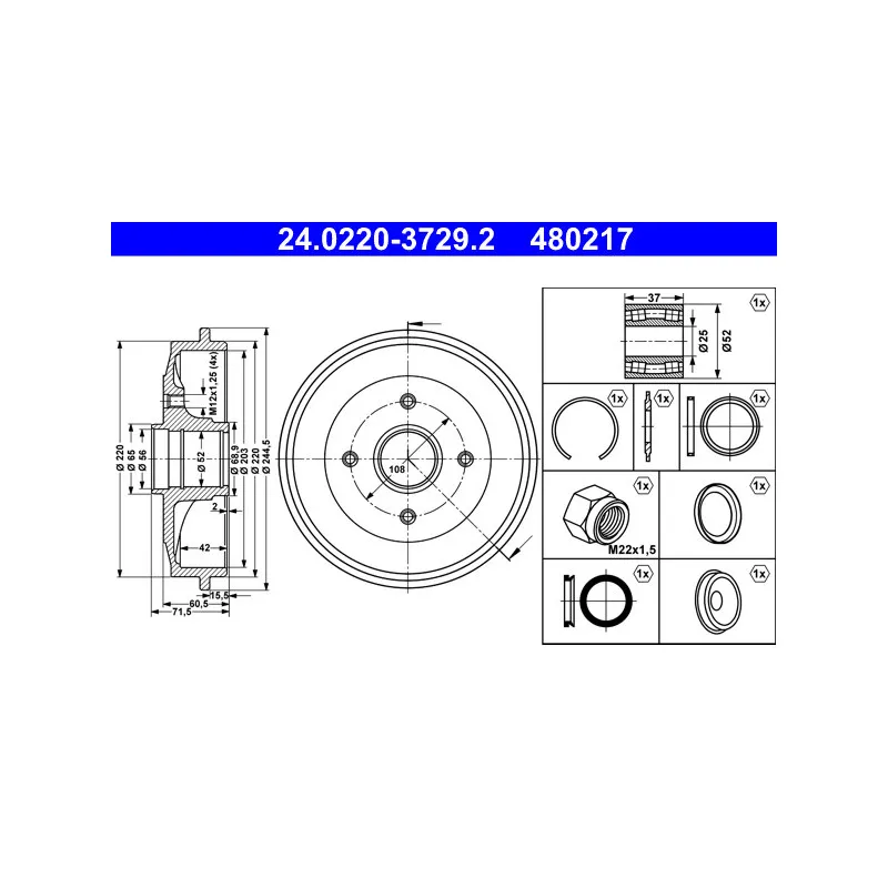 Tambour de frein ATE 24.0220-3729.2