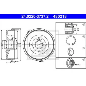 Tambour de frein ATE 24.0220-3737.2