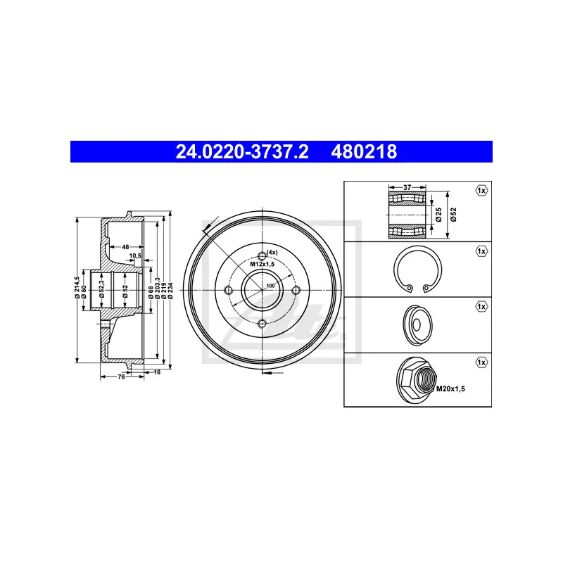 Tambour de frein ATE 24.0220-3737.2