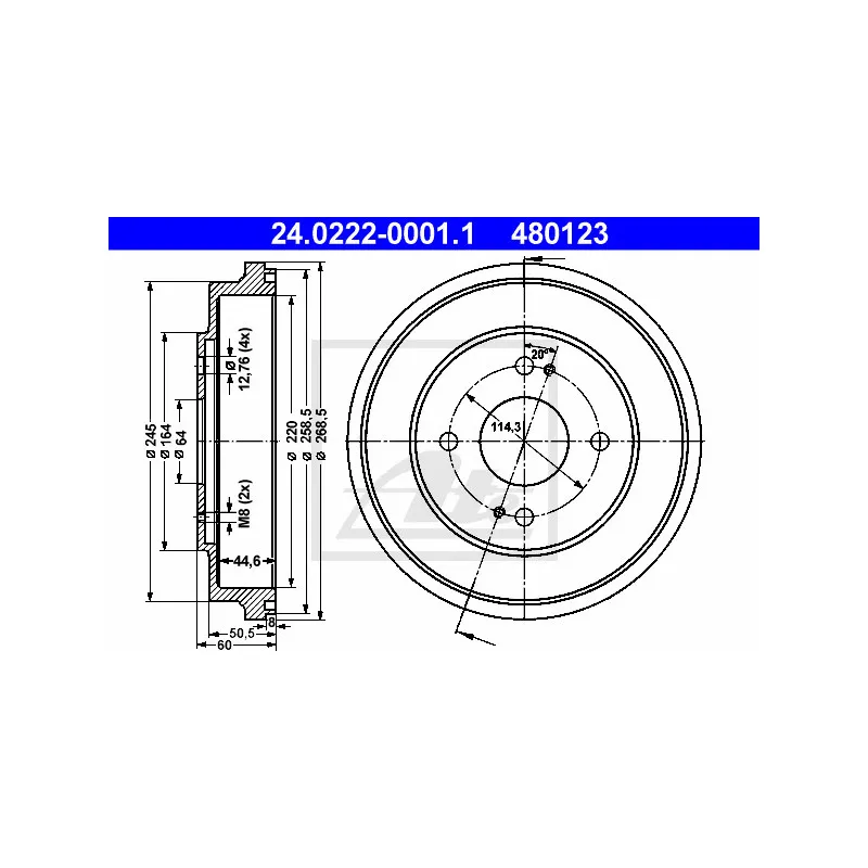 Tambour de frein ATE 24.0222-0001.1