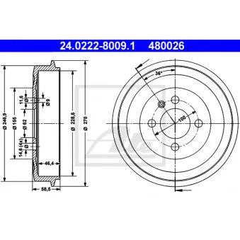 Tambour de frein ATE 24.0222-8009.1